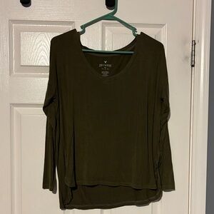 American Eagle Outfitters Olive Green Long-Sleeve V-Neck Top